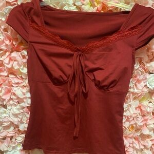 Elegant Red Lace Trim Top